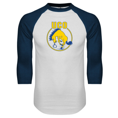  White/Navy Raglan Baseball T Shirt - Vintage Bronchos Logo