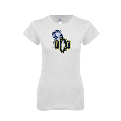  Next Level Womens White Boyfriend Tee - UCO with Mascot