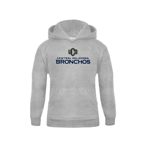  Youth Grey Fleece Hood - Central Oklahoma Bronchos Official Logo