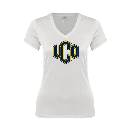 Next Level Womens White Ideal V Tee - Official Logo