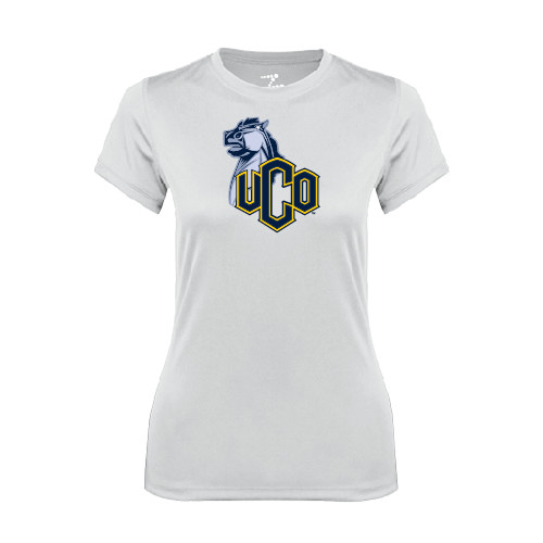  Womens White Performance Tee - UCO with Mascot