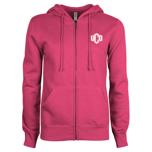  ENZA Womens Fuchsia Fleece Full Zip Hoodie - Official Logo