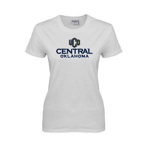  Womens White Short Sleeve Tee - Central Oklahoma Official Logo