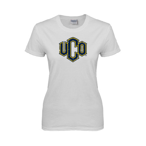  Womens White Short Sleeve Tee - Official Logo Distressed