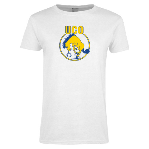  Womens White Short Sleeve Tee - Vintage Bronchos Logo