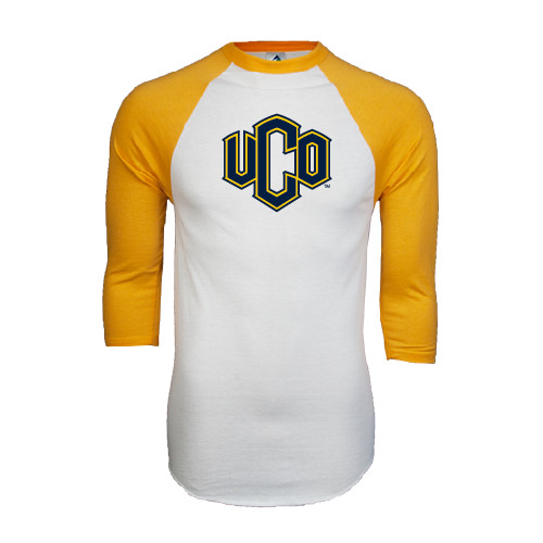  White/Gold Raglan Baseball T Shirt - Official Logo