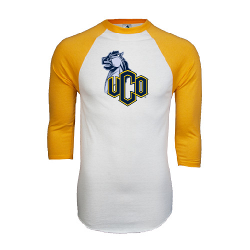  White/Gold Raglan Baseball T Shirt - Official Logo