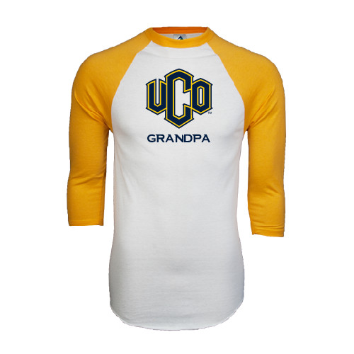  White/Gold Raglan Baseball T Shirt - UCO Grandpa