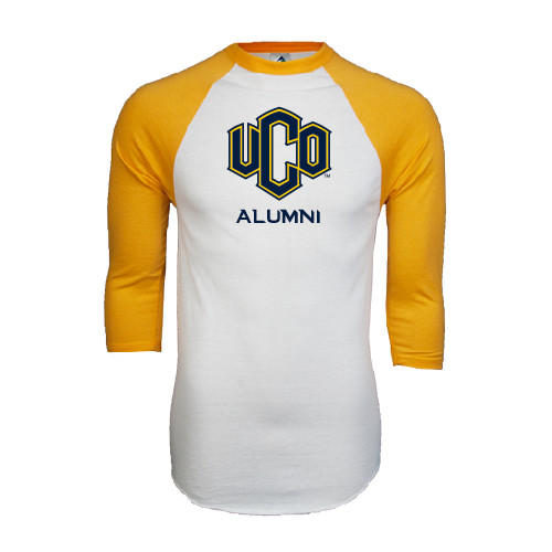  White/Gold Raglan Baseball T Shirt - UCO Alumni