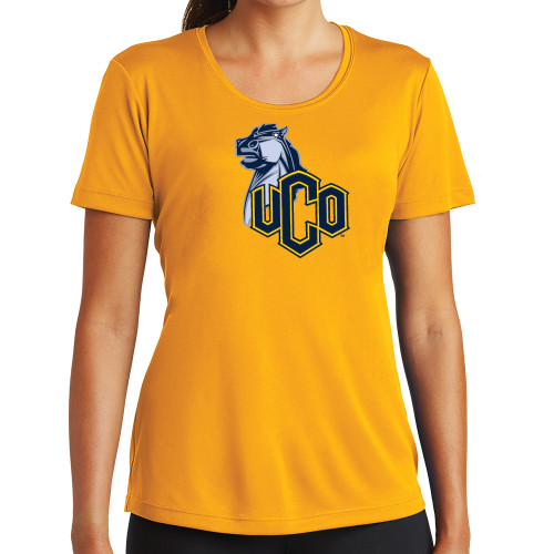 Womens Gold Performance Short Sleeve Tee - UCO with Mascot