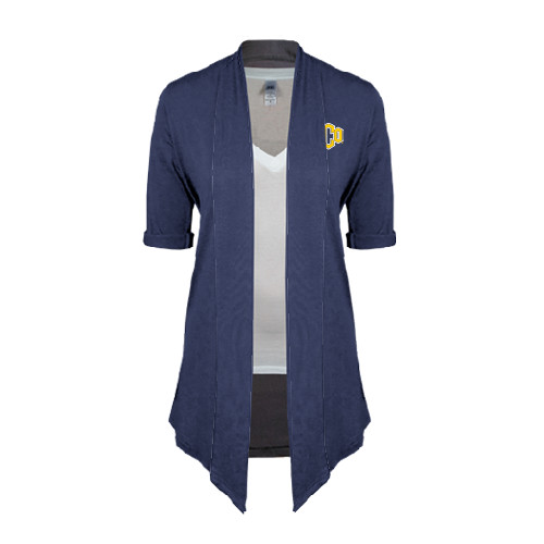  Womens Navy Drape Front Cardigan Sweater  - Official Logo