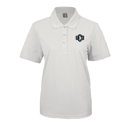  Womens Silk Touch White Pique Polo - Official Logo