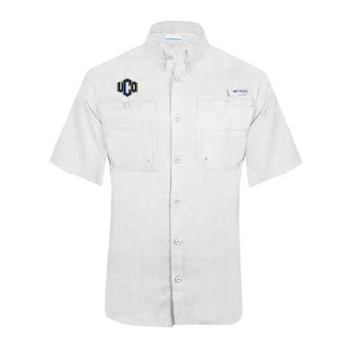  Columbia White Tamiami Performance Short Sleeve Shirt - Official Logo