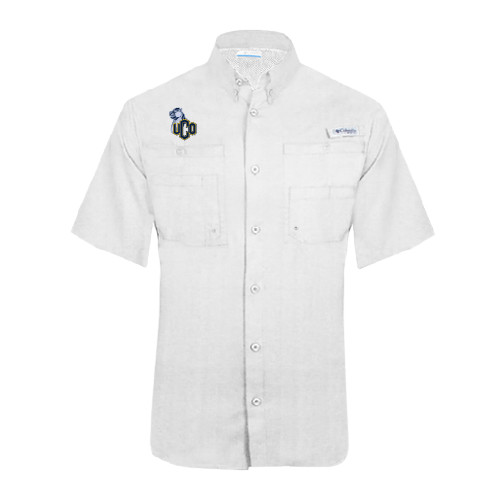  Columbia White Tamiami Performance Short Sleeve Shirt - UCO with Mascot