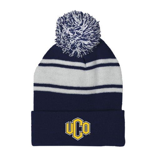  Navy/White Two Tone Knit Pom Beanie w/Cuff - Official Logo