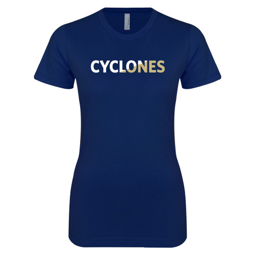  Next Level Womens Navy Boyfriend Tee - Cyclones Two Color