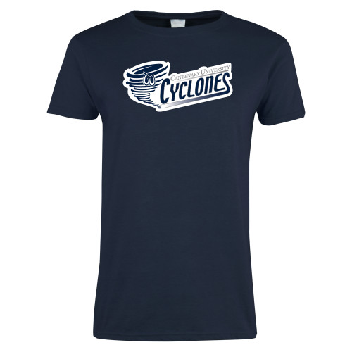  Womens Short Sleeve Navy Tee - Centenary University Cyclones Athletic Logo