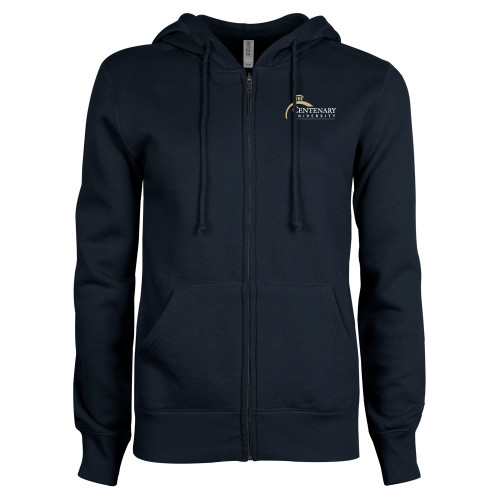  ENZA Womens Navy Fleece Full Zip Hoodie - Centenary University Logo