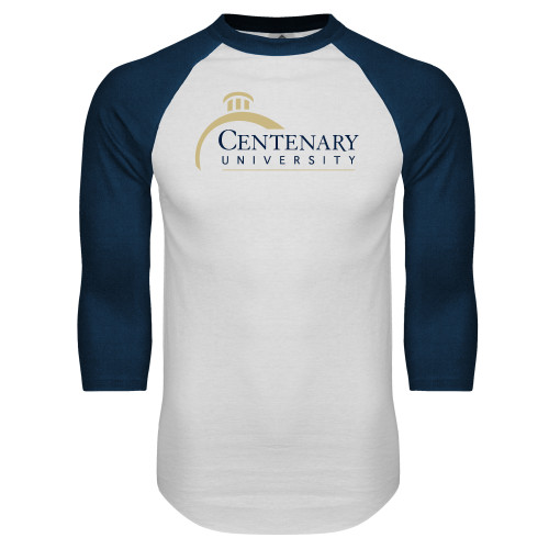  White/Navy Raglan Baseball T Shirt - Centenary University Logo