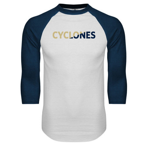  White/Navy Raglan Baseball T Shirt - Cyclones Two Color