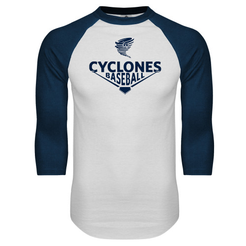  White/Navy Raglan Baseball T Shirt - Cyclones Baseball Diamond