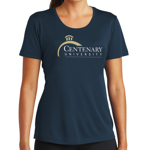  Womens Navy Performance Tee - Centenary University Logo