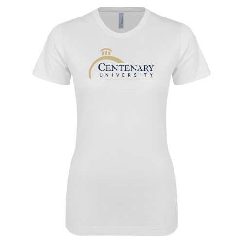  Next Level Womens White Boyfriend Tee - Centenary University Logo