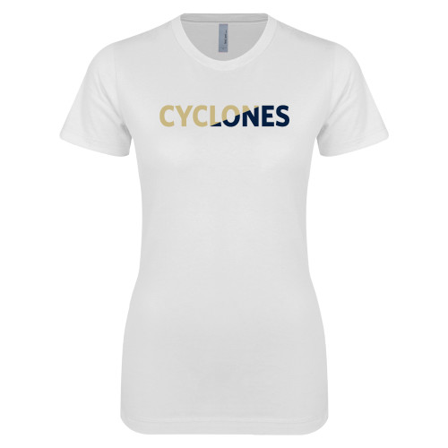  Next Level Womens White Boyfriend Tee - Cyclones Two Color