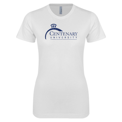  Next Level Womens White Boyfriend Tee - H Dark Blue Glitter