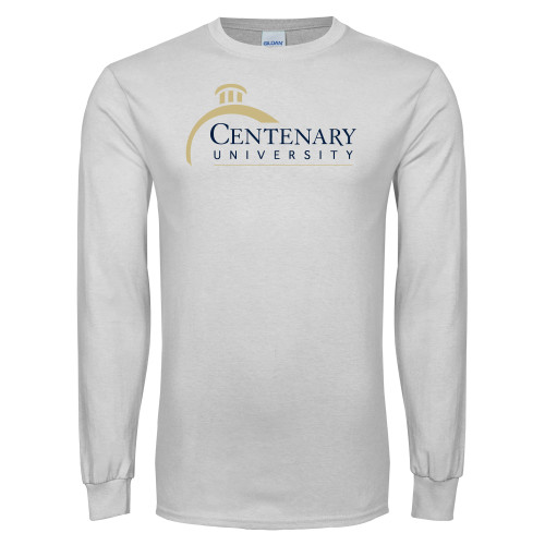  White Long Sleeve T Shirt - Centenary University Logo