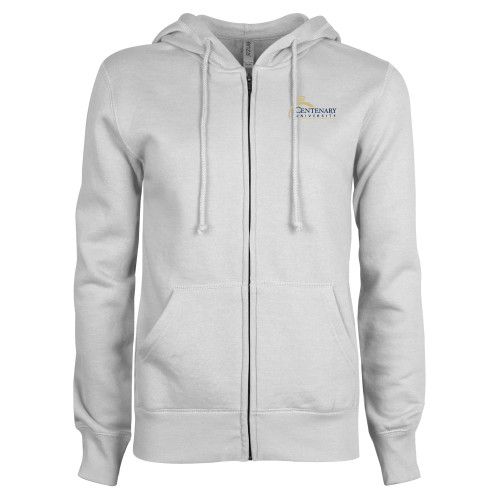  ENZA Womens White Fleece Full Zip Hoodie - Centenary University Logo