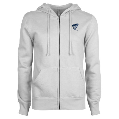  ENZA Womens White Fleece Full Zip Hoodie - Cyclone Athletic Logo