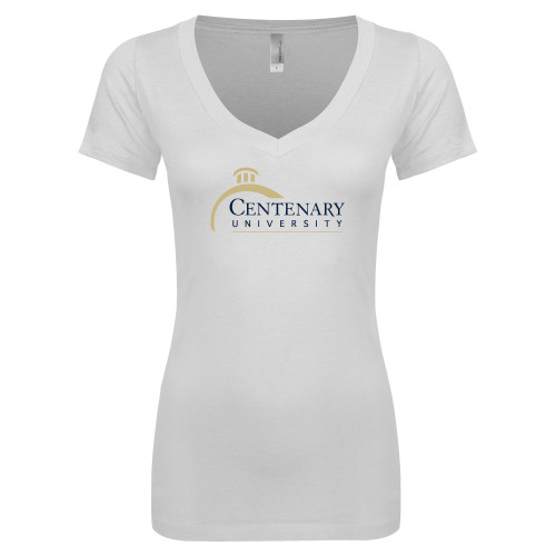  Next Level Womens White Ideal V Tee - Centenary University Logo