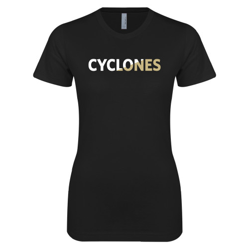  Next Level Womens Black Boyfriend Tee - Cyclones Two Color