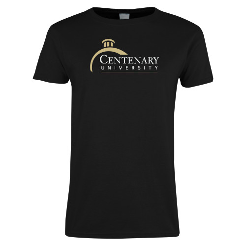  Womens Black Short Sleeve Tee - Centenary University Logo