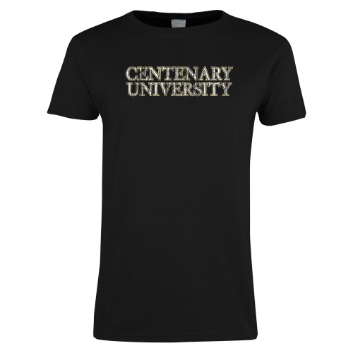  Womens Black Short Sleeve Tee - Centenary University Distressed