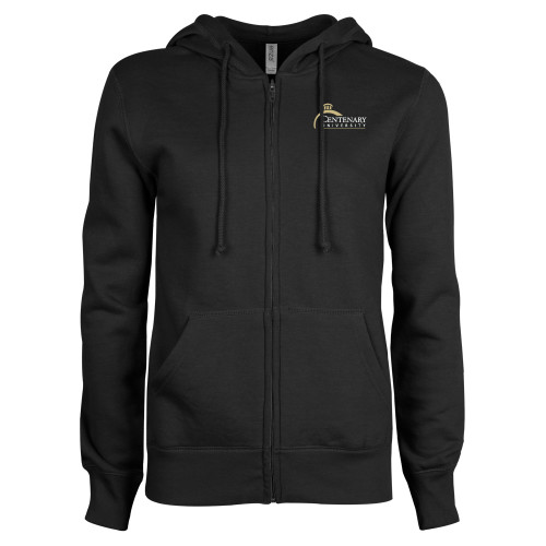  ENZA Womens Black Fleece Full Zip Hoodie - Centenary University Logo