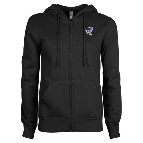  ENZA Womens Black Fleece Full Zip Hoodie - Cyclone Athletic Logo