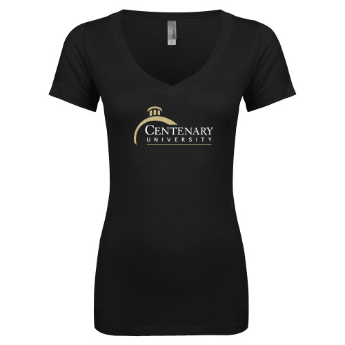  Next Level Womens Black Ideal V Tee - Centenary University Logo