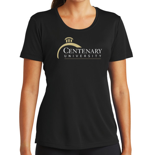  Womens Black Performance Tee - Centenary University Logo