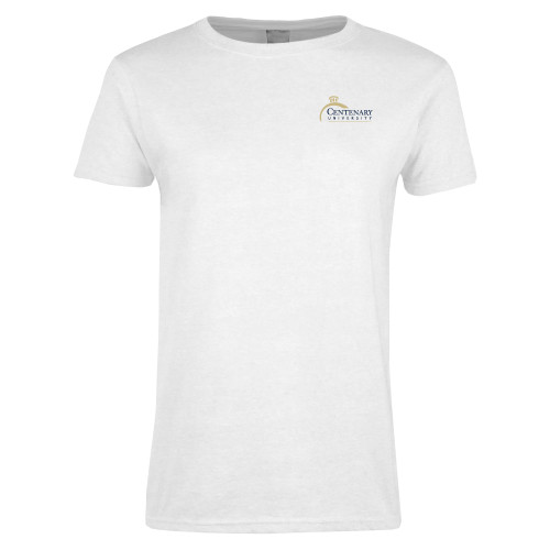  Womens White Short Sleeve Tee - Centenary University Logo