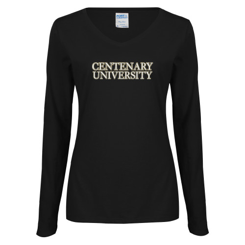  Womens Black Long Sleeve V Neck Tee  - Centenary University