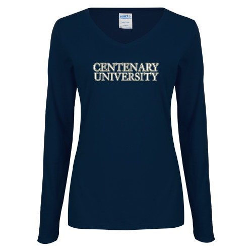  Womens Navy Long Sleeve V Neck Tee - Centenary University
