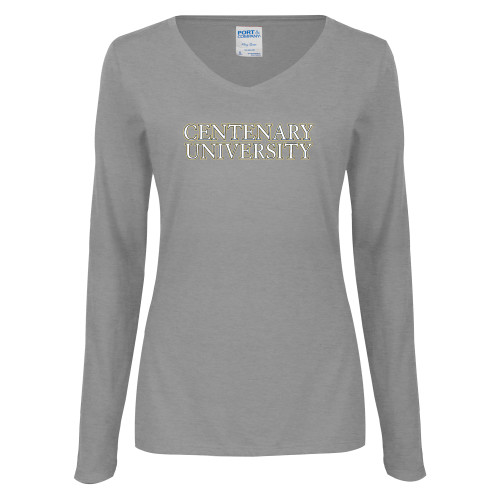  Womens Grey Long Sleeve V Neck Tee  - Centenary University