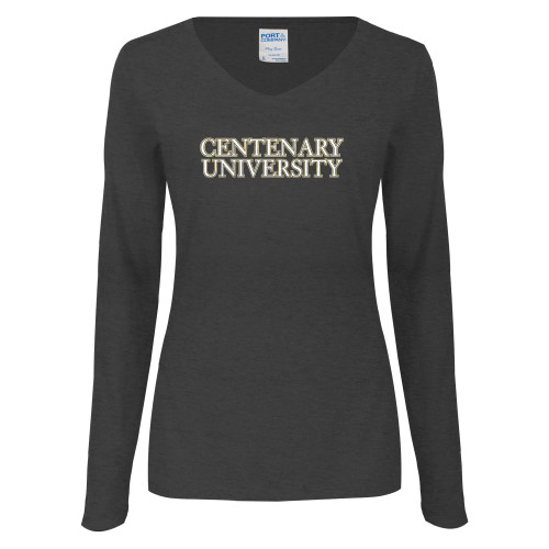  Womens Dark Heather Long Sleeve V Neck Tee  - Centenary University