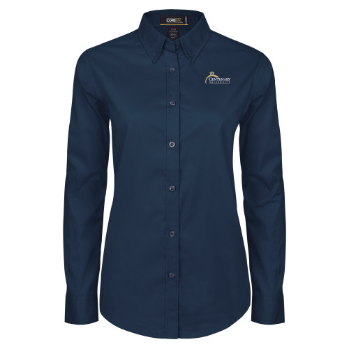  Womens Navy Twill Button Down Long Sleeve  - Centenary University Logo