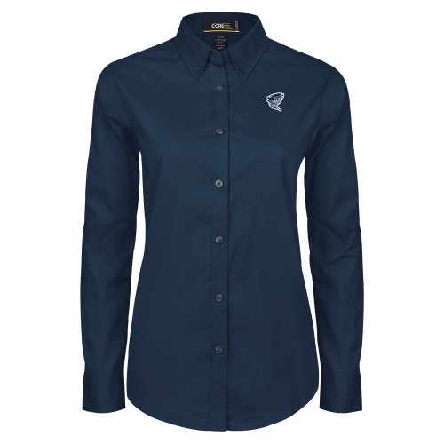  Womens Navy Twill Button Down Long Sleeve  - Cyclone Athletic Logo