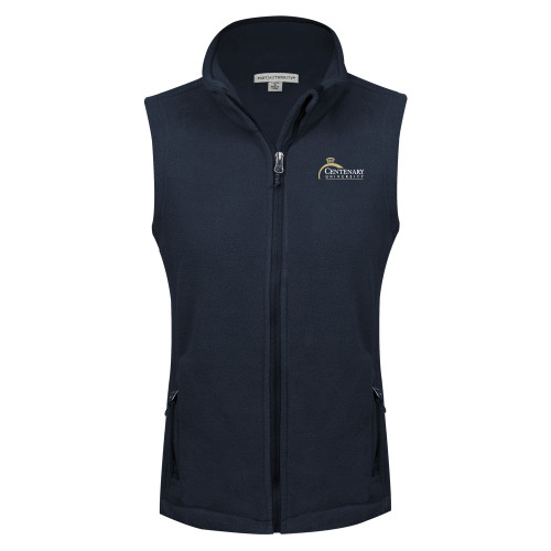  Womens Navy Fleece Full Zip Vest - Centenary University Logo