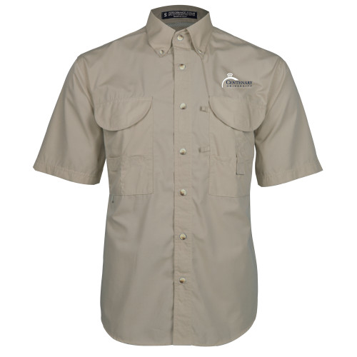  Khaki Fishing Shirt Performance Short Sleeve - Centenary University Logo