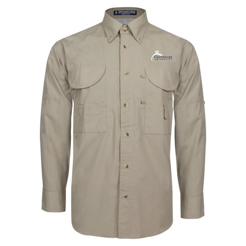  Khaki Fishing Shirt Performance Long Sleeve - Centenary University Logo